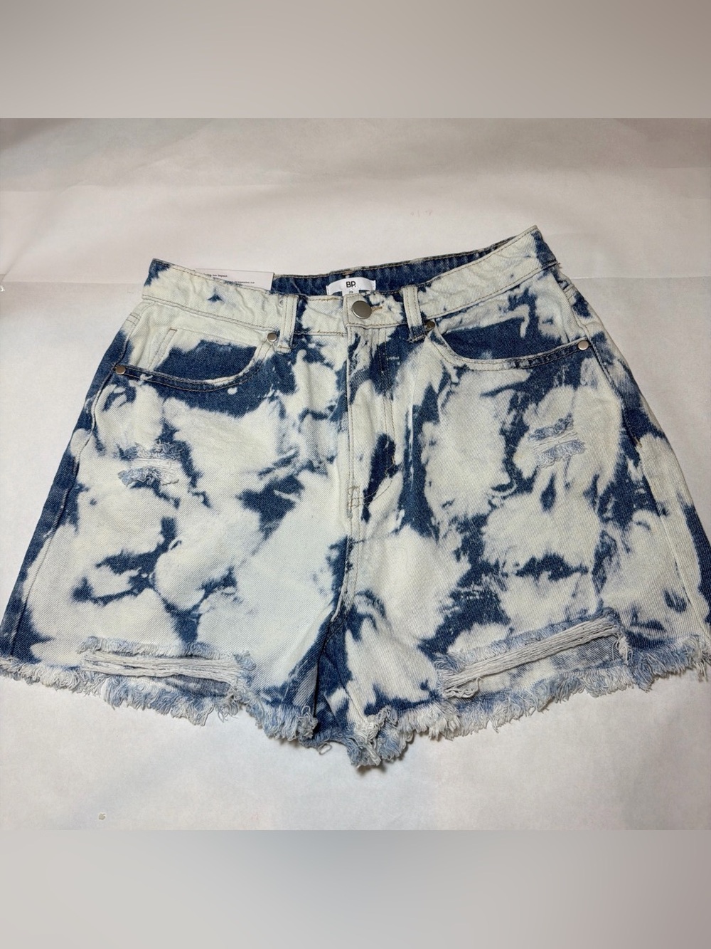 bp Blue and White Tie-Dye Denim Shorts
